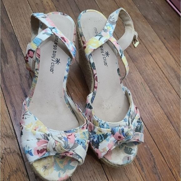 👠Montego Bay Floral Wedges Basket Weave White Pin - Picture 5 of 6